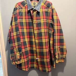 Vintage Panhandle Slim Rough Stock Multicolor Plaid Shirt with Denim Collar